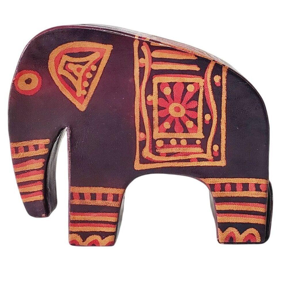 Vintage Handcrafted Elephant Coin Bank Leather Wrapped Cute & Unique Gift